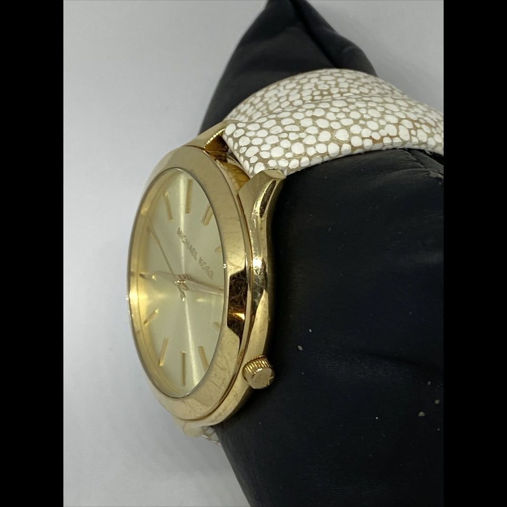 Michael Kors Slim Runway MK2477 Women Leather Analog Gold Dial Wrist Watch MP335 - Picture 4 of 12